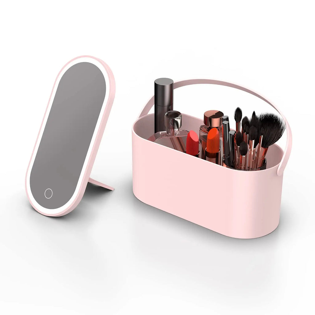 Storage Box LED Makeup Mirror Portable Travel Makeup Organizer Carrying Box With Mirror LED