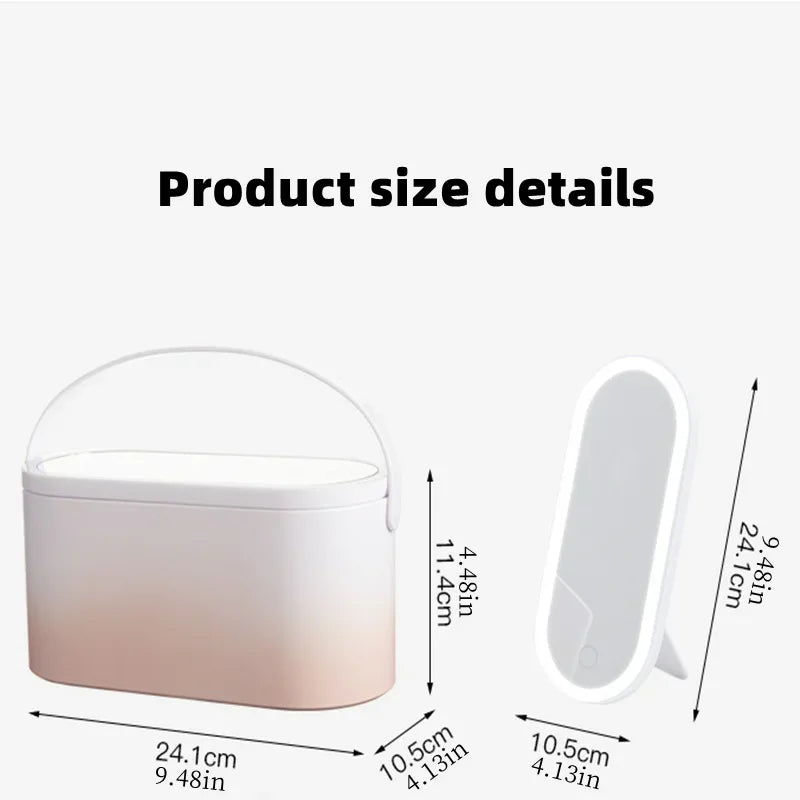 Storage Box LED Makeup Mirror Portable Travel Makeup Organizer Carrying Box With Mirror LED